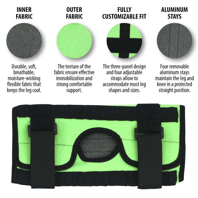 [Australia] - ORTONYX Kids Knee Immobilizer - Breathable and Lightweight - Straight Leg Support - Knee Splint - Height 10 " / ACJB2117GN-1 10 Inch (Pack of 1) Green 