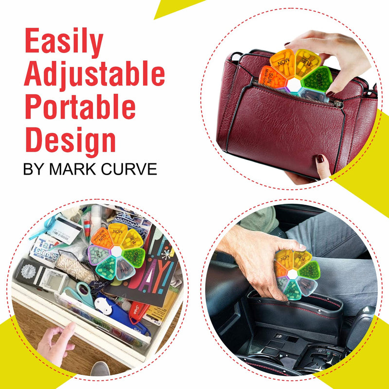 [Australia] - Portable Weekly Pill Box Organiser | Easy to Open 7 Day Premium Quality Tablet Box | Travel Pill Case with Snap Shut Lids Design |Tablet Organiser for Vitamins, Supplements & Medicine (Flower) Flower Design Circular 