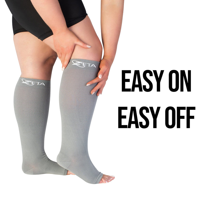 [Australia] - Zeta Socks Open Toe XXXL 26 Inch Wide Calf Plus Size Compression (1 Pair) Gray 