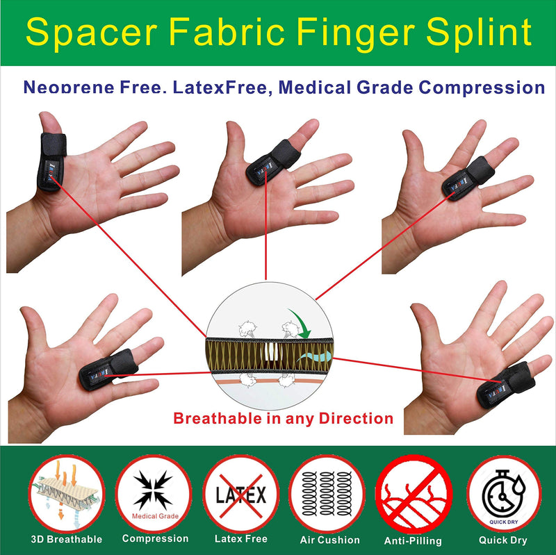 [Australia] - IRUFA, FS-OS-11, 3D Breathable Fabric Finger Splint, Stabilizer Brace Wrap Support for Trigger Broken, Curved Bent Mallet Locking Finger, Dislocation, Straightener, , Pain Relief Black, One PCS 