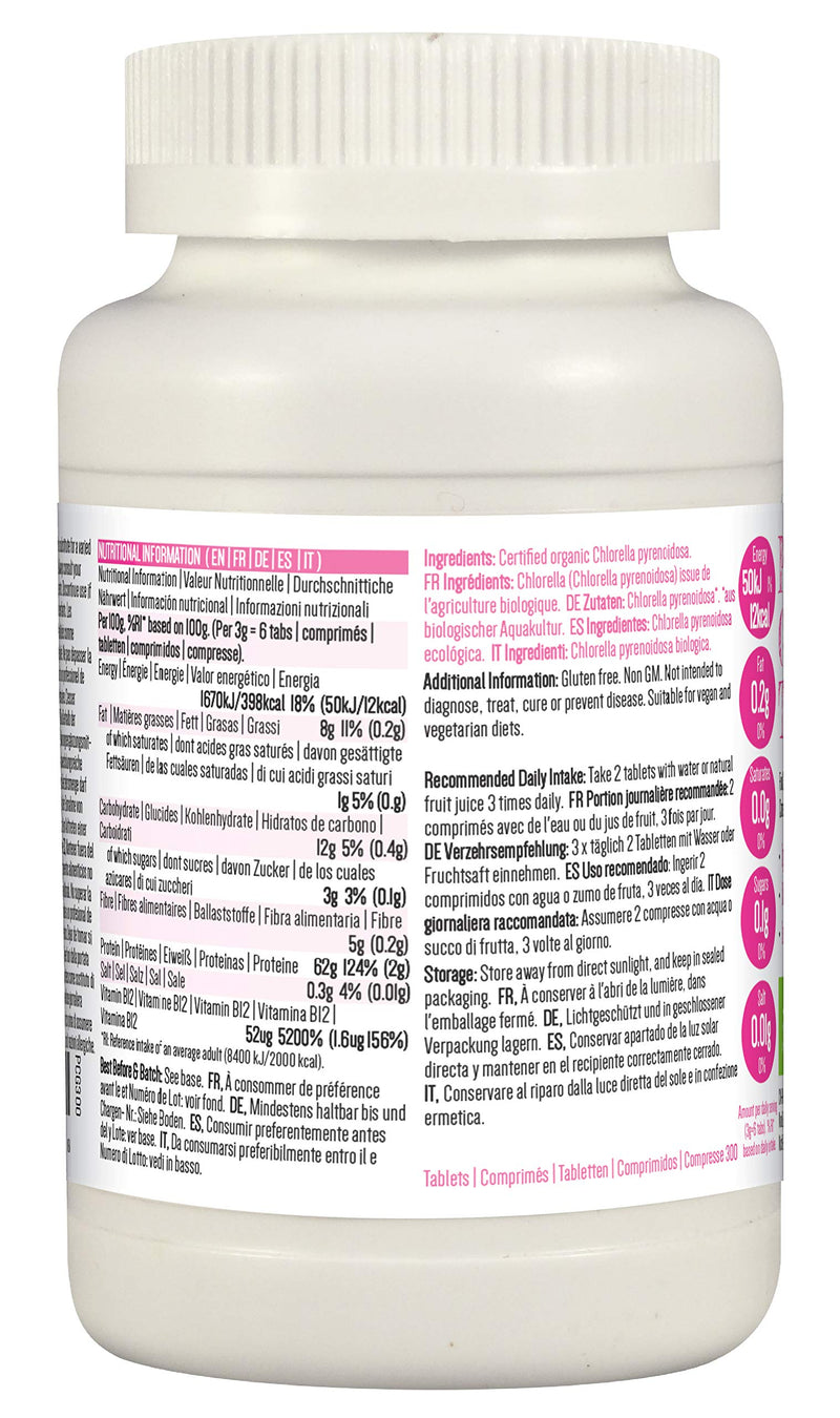 [Australia] - PINK SUN Organic Chlorella Tablets 500mg x 300 Tabs Pyrenoidosa with Broken Cell Wall Cracked Gluten Free Non GMO Suitable for Vegetarians and Vegans Certified Organic by The Soil Association 150g 
