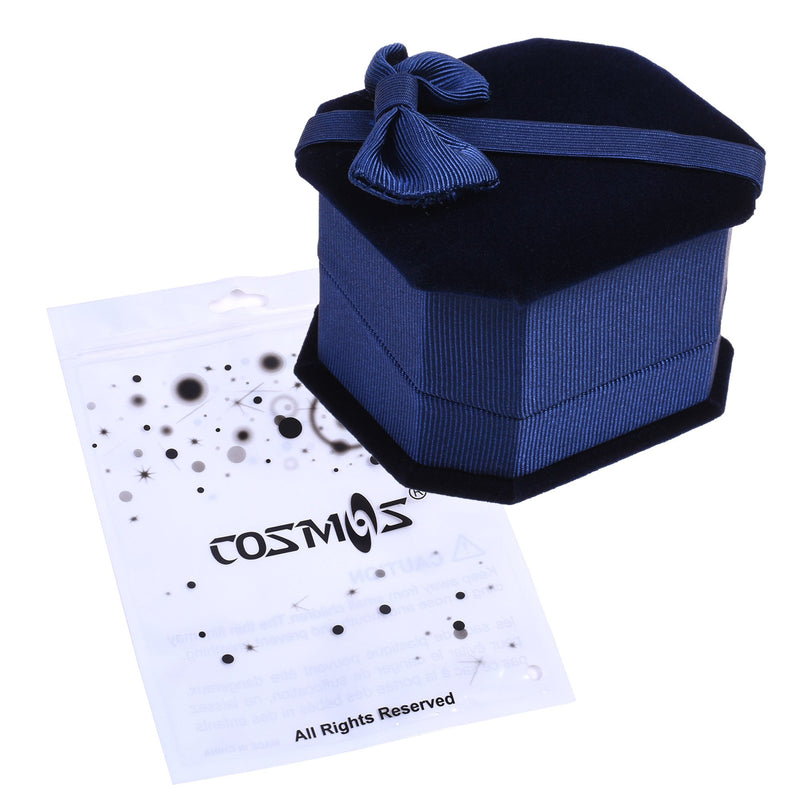 [Australia] - COSMOS Blue Color Velvet Ring Gift Box Octagonal Jewelry Box with Bow 