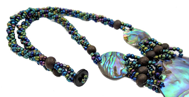 [Australia] - Swimmi Natural Iridescent Paua Abalone Shell Pendant Beads Necklace 19 Inches Handmade Jewelry EA376 