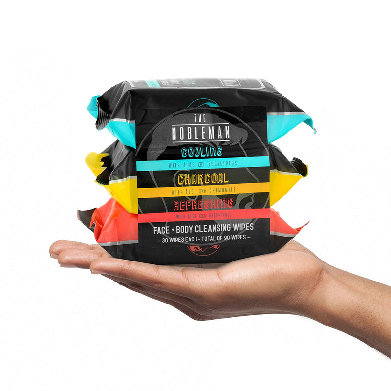 [Australia] - Men's Assorted Cleansing Wipes- Cooling/Charcoal/Refreshing - 3 Pack ( 90ct ) 