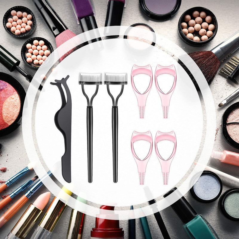 [Australia] - 7 Pieces Eyelash Makeup Tool Set, Mascara Applicator Guide Tool, Eyelash Comb Curler Eyelash Separator, Eyelash Extension Tweezers for Women Girls Lash Eyelash Tools (Black, Pink) Black, Pink 