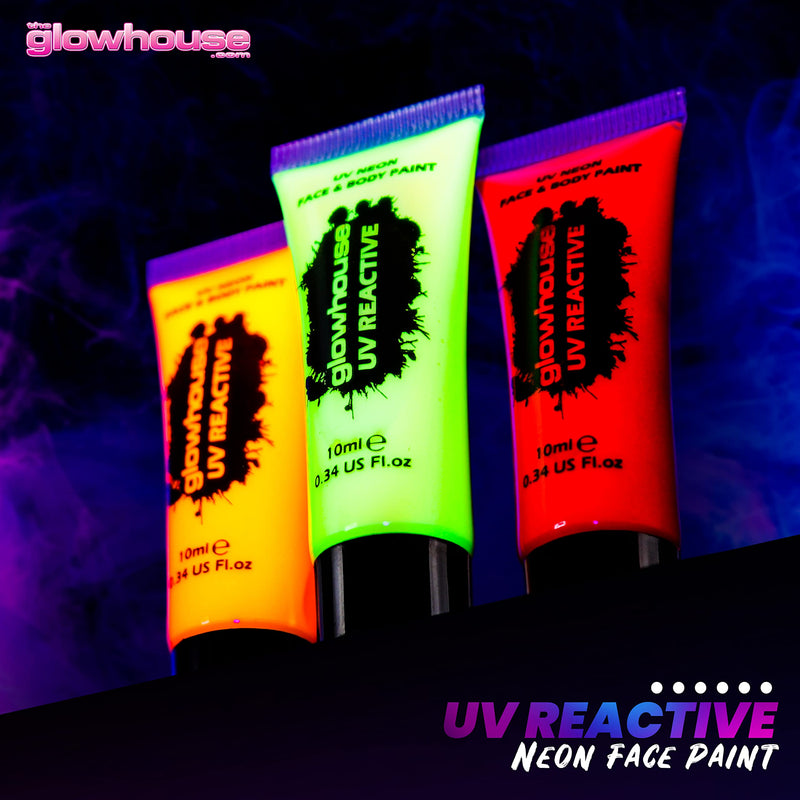 [Australia] - The Glowhouse UV Neon Face Paint and Body Paint Set (Pack of 6) Fluorescent Brightest Glow under UV! 