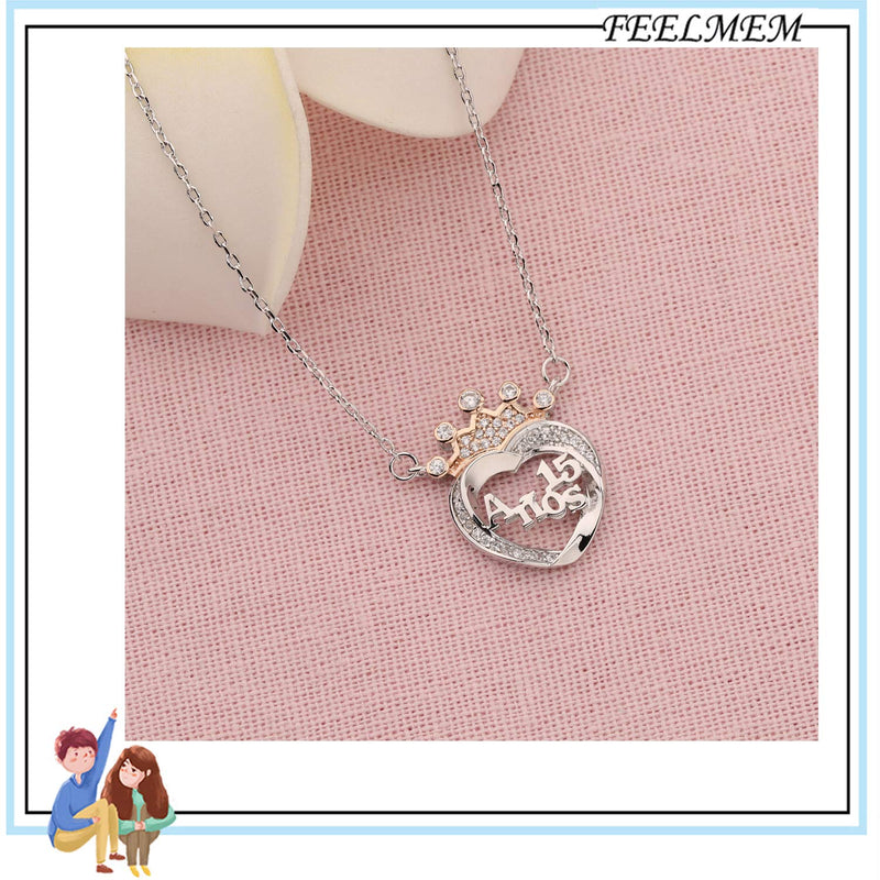 [Australia] - FEELMEM 15th Birthday Gift for Girl Crown Sweet 15 Anos Quinceanera Necklace Quince Jewelry Girls Sweet 15 Birthday Jewelry Fifteenth Gift silver 