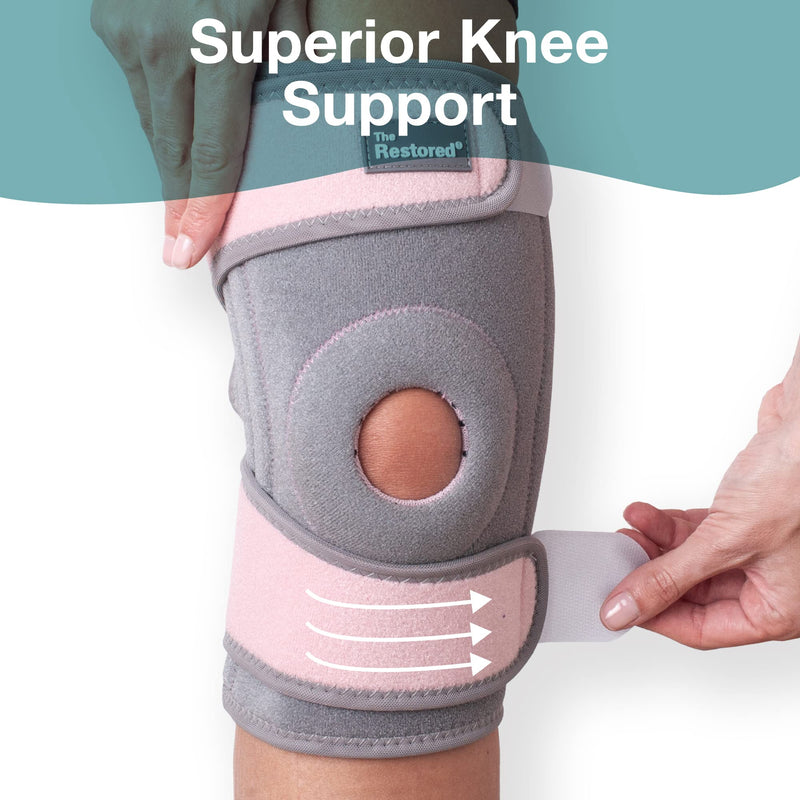 [Australia] - Knee Support Brace with ContourFIT Comfort Shape - Adjustable Knee Support for Walking, Running and Joint Pain Relief - Knee Brace for Women - Grey/Pink - The Restored 1 Count (Pack of 1) 