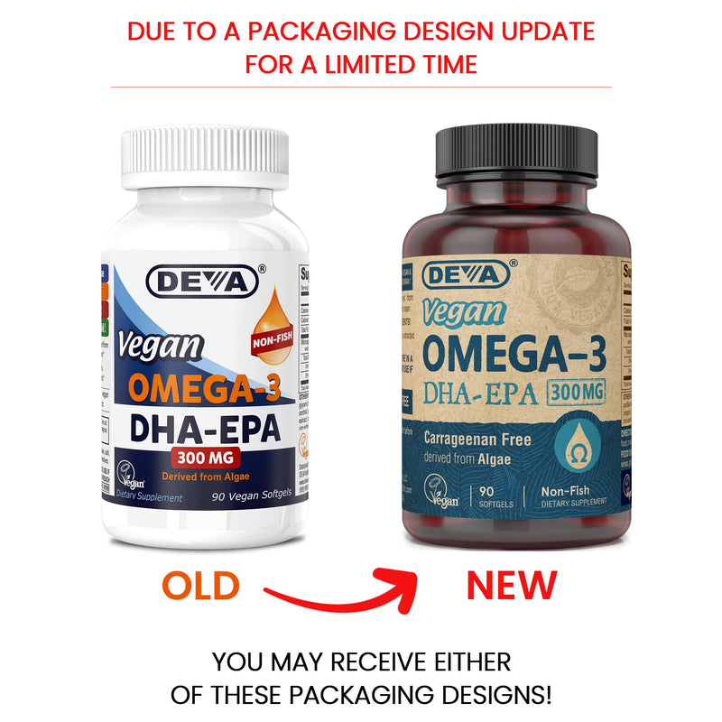 [Australia] - Deva Vegan Omega-3 DHA EPA Natural Supplement Once-Per-Day Softgel 300 MG - Carrageenan Gelatin & Gluten Free - Non-Fish Algae Oil Fatty Acids - 90 Softgels 