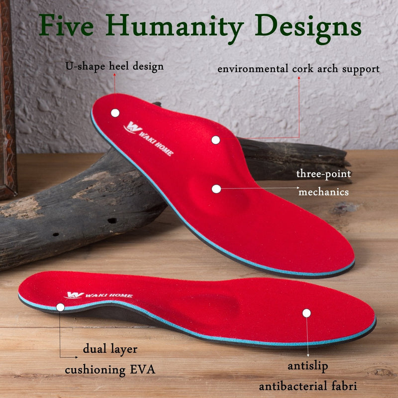 [Australia] - WAKI HOME Orthotics Insoles/Inserts/Pads with Arch Supports for Flat Feet,Plantar Fasciitis,Feet Pain,Pronation,Metatarsal Support for Men and Women Red US Men 6-6 1/2---Women 8-8 1/2 (9.84")(250MM) 