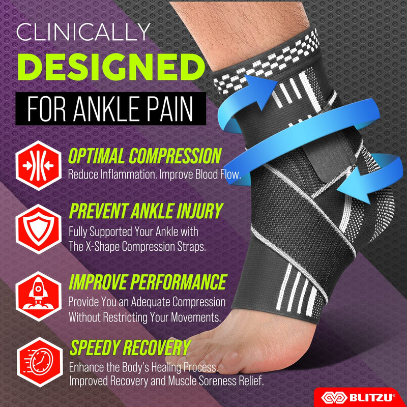 [Australia] - BLITZU Ankle Brace With Adjustable Compression Support Strap for Achilles Tendonitis, Joint Pain Relief. Ankle Wrap for Women & Men for Sprained Ankle & Protectors Sleeve for Heel Pain, Foot Arch M Black Medium 