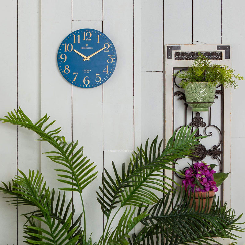 [Australia] - NIKKY HOME 12 Inch Navy Blue Wooden Wall Clock - Battery Operated Silent Non Ticking Clock Home Decor for Kitchen, Living Room, Bedroom, Office 