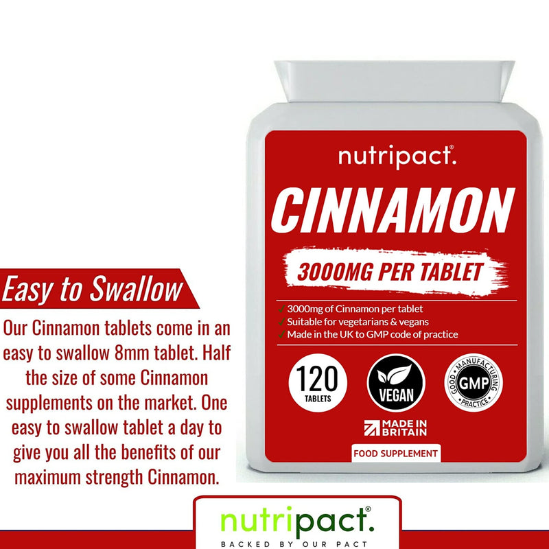 [Australia] - Cinnamon 3000mg Tablets - 120 Pack - for Blood Sugar Control & Weight Control Support Metabolism - Suitable for Vegetarians & Vegans - Made in The UK 