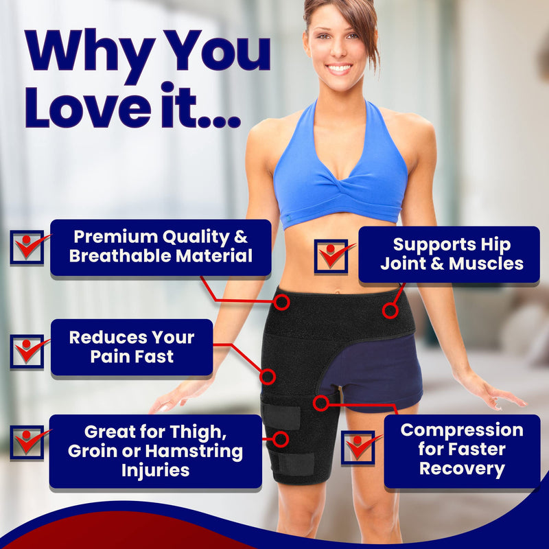 [Australia] - Hip Brace Thigh Compression Sleeve – Hamstring Compression Sleeve & Groin Compression Wrap for Hip Pain Relief. Support for Hip Replacements, Sciatica, Quad Muscle Strains - Large Right Large (Pack of 1) 