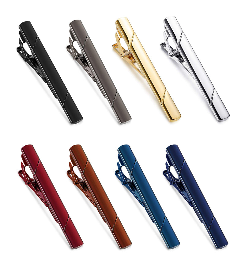 [Australia] - YADOCA 8 Pcs Tie Clips Set for Men Tie Bar Clip Set Wedding Business Professional Fashion Assorted Designs Regular Skinny Necktie Clip with Gift Box Style A 8pcs with box 