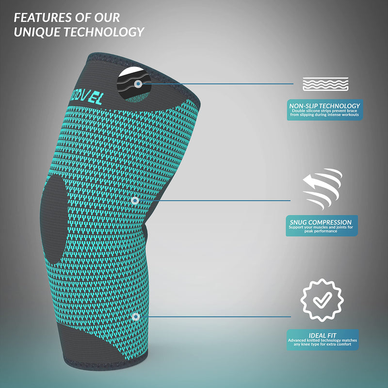 [Australia] - MODVEL Professional Knee Brace | Knee Compression Sleeve Support | FSA or HSA eligible | Medical Grade Knee Pads for Running, Meniscus Tear, ACL, Arthritis, Joint Pain Relief. Turquoise Small 