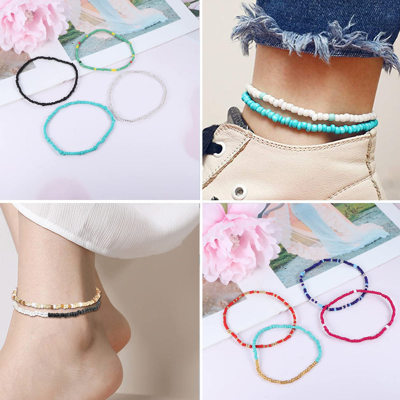 [Australia] - UBGICIG 24 Pieces Handmade Beaded Anklets Bracelets for Women Egirls Beach Boho Colorful Beads Ankle Bracelets Elastic Foot and Hand Chain Jewelry Style1:24Pcs 