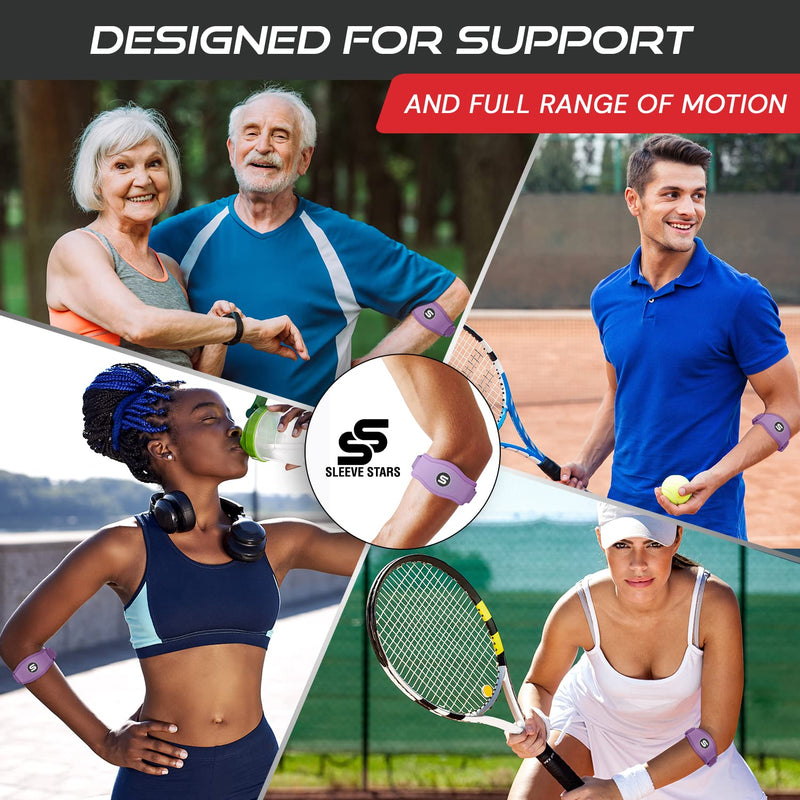[Australia] - Sleeve Stars Tennis Elbow Brace for Men and Women, Elbow Brace for Tendonitis and Tennis Elbow Strap, Counterforce Brace for Tennis Elbow, Band Relief & Support for Forearm w/ 3 Straps Fits 9-23" (Single/Light Purple) 1 Light Purple 