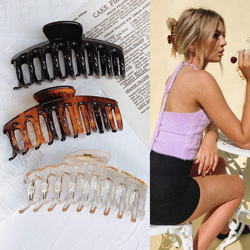 [Australia] - Hair Claw Clips for Thick Hair - 3pcs 4.3’’ ABS Nonslip Jumbo Hair Clips Strong Hold Hair Jaw Clips Big Hair Clips French Design Hair Styling Accessories for Women Girls(3 Packs) 