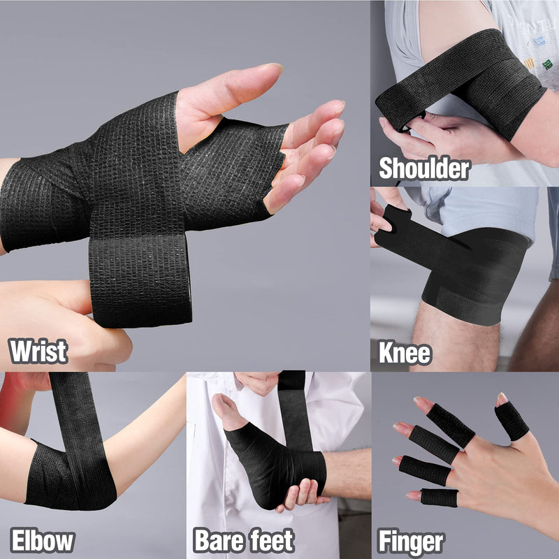 [Australia] - 12PCS Elastic Self Adherent Cohesive Bandages, Keilend 2'' x 5Yards Elastic Wrap Bandage, Stretch Tape for Ankle Sprains, Wrist Swelling &Tattoo，Black 12Pcs-Black 