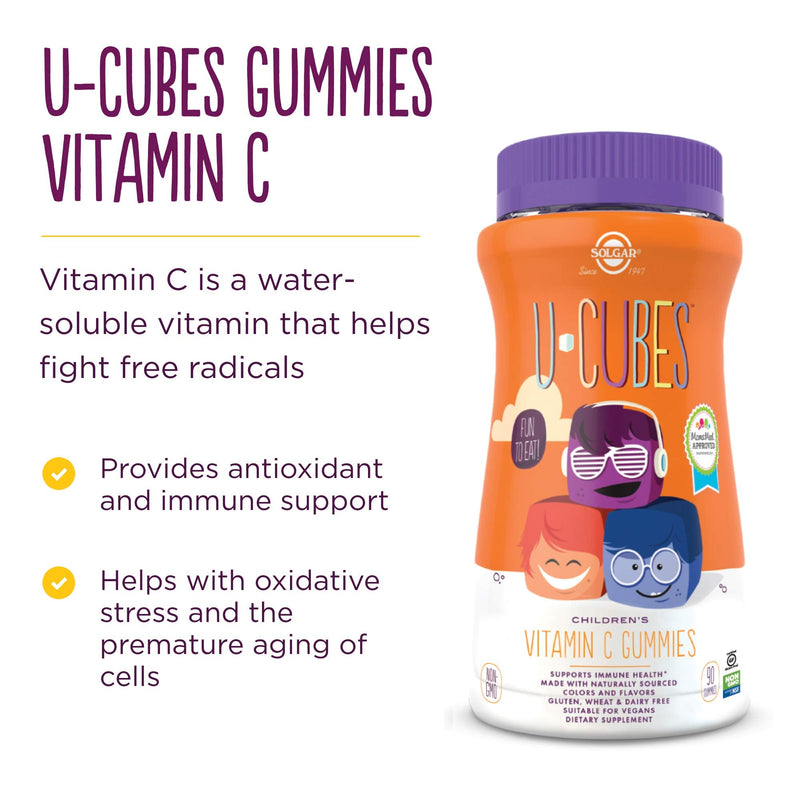 [Australia] - Solgar U-Cubes Children's Vitamin C, 90 Gummies - Includes 2 Great-Tasting Flavors, Orange & Strawberry - Immune Support - For Ages 2 & Up - Non GMO, Vegan, Gluten Free, Dairy Free - 45 Servings 45 Servings (Pack of 1) 