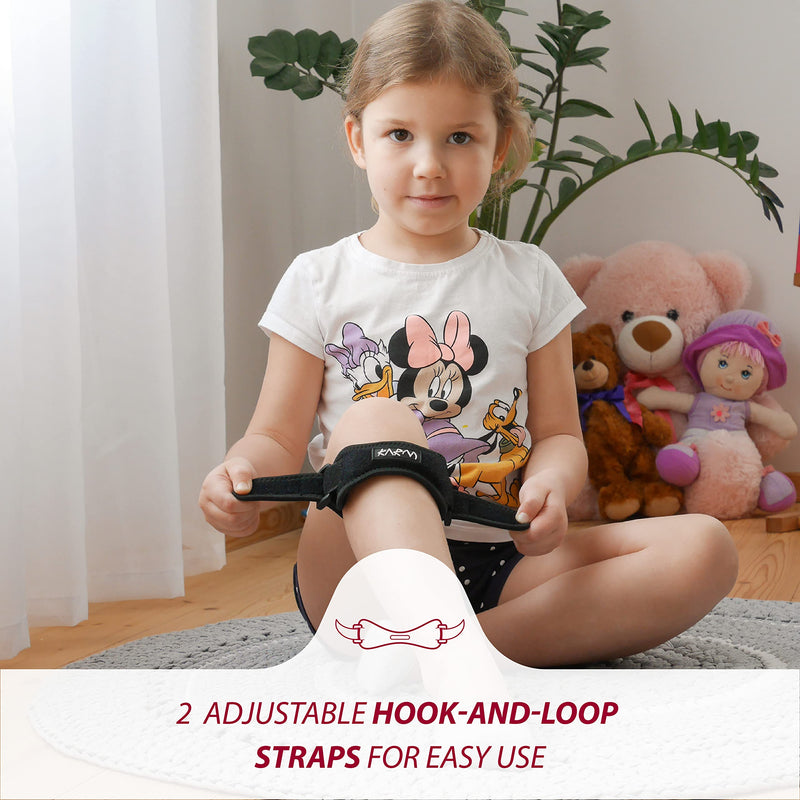 [Australia] - KARM Osgood Schlatter Kids Patella Knee Strap - Knee Strap for Kids with 3 Different Length Adjustable Straps for Sports, Knee Pain & MCL. Kids Knee Band for Boys and Girls (1PC;Black) One Size Black 