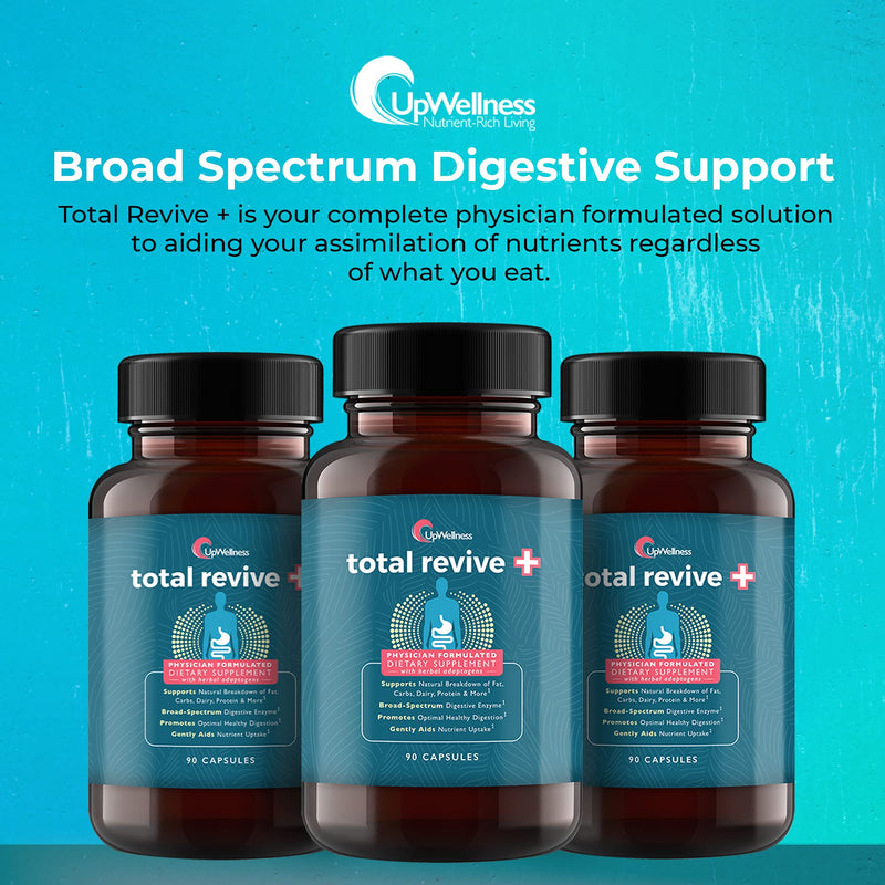[Australia] - UpWellness Total Revive + - Broad Spectrum Digestive Enzymes - 90 Capsules - Supports Weight Control, Digestion, and Metabolism - 10 Essential Enzymes and 3 Herbal Adaptogens - Physician Formulated 