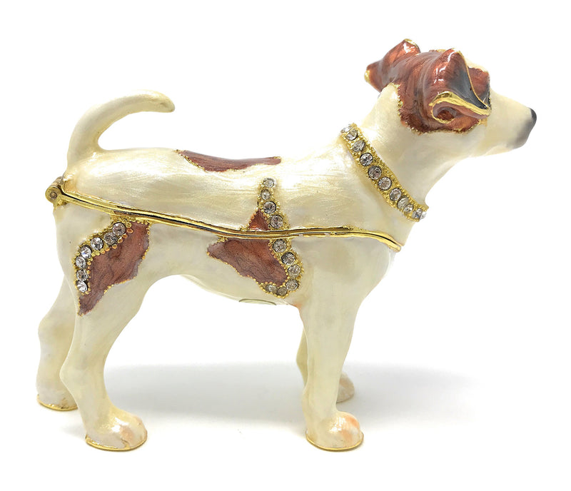 [Australia] - Kubla Crafts Enameled Jack Russell Terrier Dog Trinket Box, Accented with Austrian Crystals 