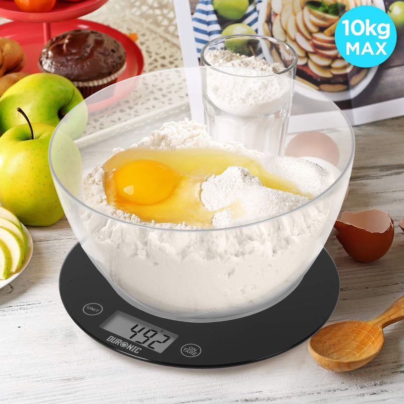 [Australia] - Duronic Kitchen Scales with Bowl KS7000 10kg | for Postal Baking weighing scale| 1.5L Black Digital Display | Add & Weigh Tare | 1g Precision 