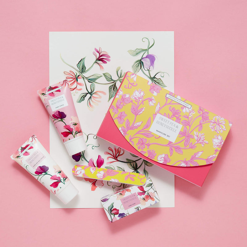 [Australia] - Heathcote & Ivory Sweet Pea & Honeysuckle Manicure Gift Set, 50Ml Hand & Nail Cream, 50Ml Hand Scrub, 50G Hand Soak & Nail File 