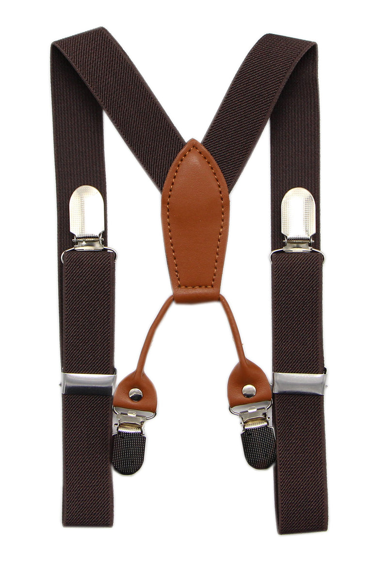 [Australia] - JAIFEI Toddler Kids 4 Clips Adjustable Suspenders and Matching Bow Tie Set Brown 