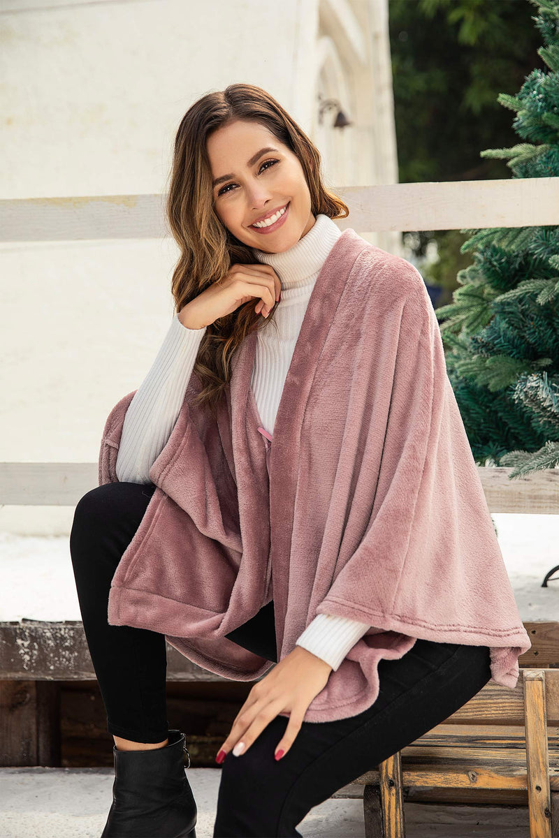 [Australia] - Ekouaer Flannel Faux Poncho for Women Lightweigh Blanket Warm TV Shawl Winter Coat Sweater Cape Coffee Medium 