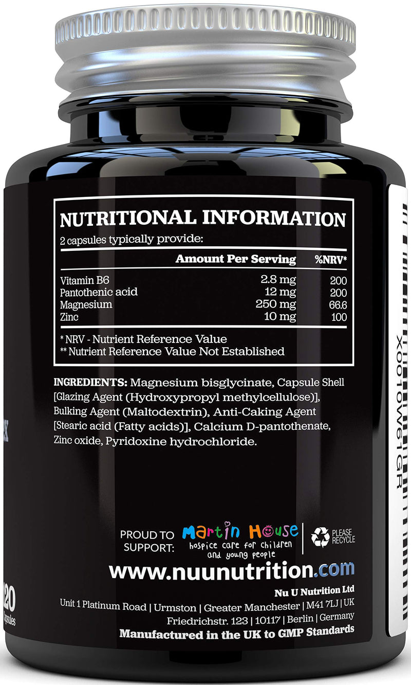 [Australia] - Magnesium Glycinate with Vitamin B6, Zinc and Pantothenic Acid - 250mg Elemental Magnesium from Chelated Magnesium - 120 Magnesium Bisglycinate Capsules - Vegan & Vegetarian 