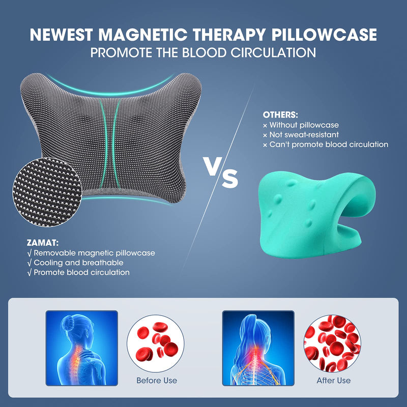 [Australia] - ZAMAT Neck and Shoulder Relaxer with Magnetic Therapy Pillowcase, Neck Stretcher Chiropractic Pillows for Pain Relief, Cervical Traction Device for Relieve TMJ Headache Muscle Tension Spine Alignment Grey 