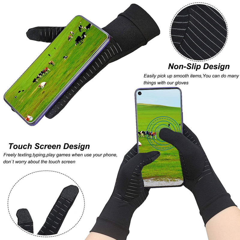 [Australia] - 2 Pairs Copper Arthritis Gloves, Touch Screen Compression Gloves for Men Women, Full Finger Carpal Tunnel Glove for Typing, Hand Pain, RSI, Support Wrist and Hand Joint (Black, Medium (2 Pairs)) Black Medium (2 Pair) 