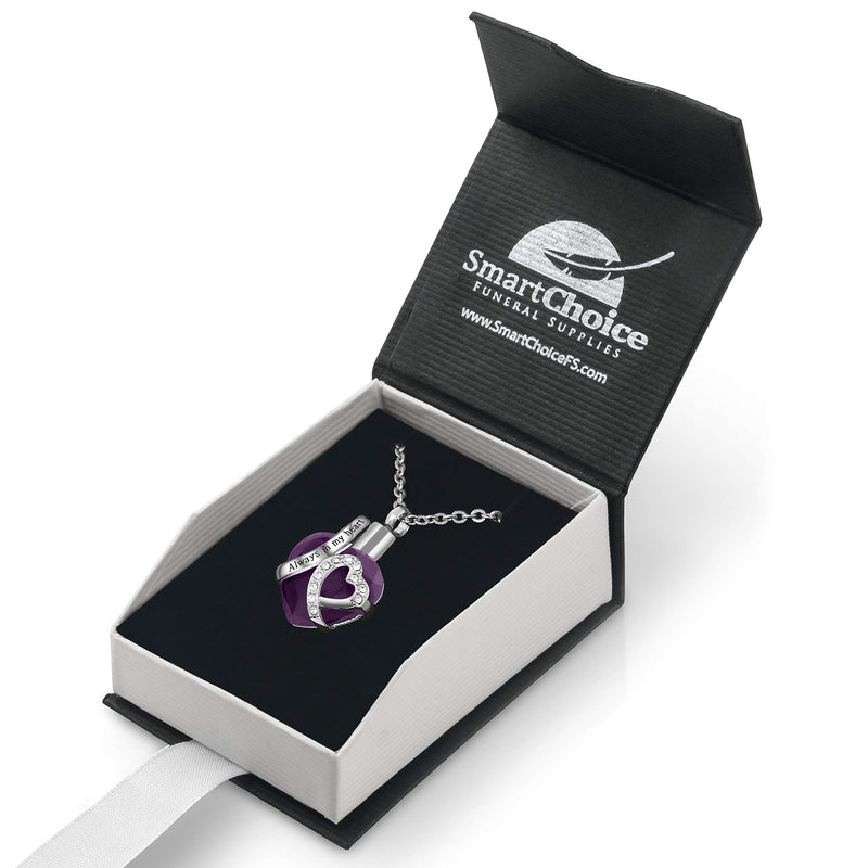 [Australia] - SmartChoice Keepsake Rhinestone Necklace Heart Pendant for Cremation Ashes with Beautiful Presentation Gift Box, Elegant Memorial Jewelry with Stainless Chain and Accessories, Purple 