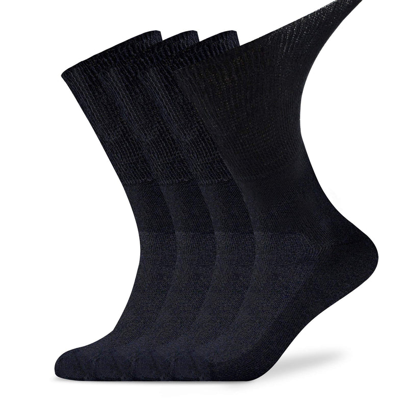 [Australia] - Busy Socks Non-Binding Top Diabetic Socks for Men Women, Thin Soft Crew Mid Calf Socks with Seamless Toe X-Large 4 Pairs Black 