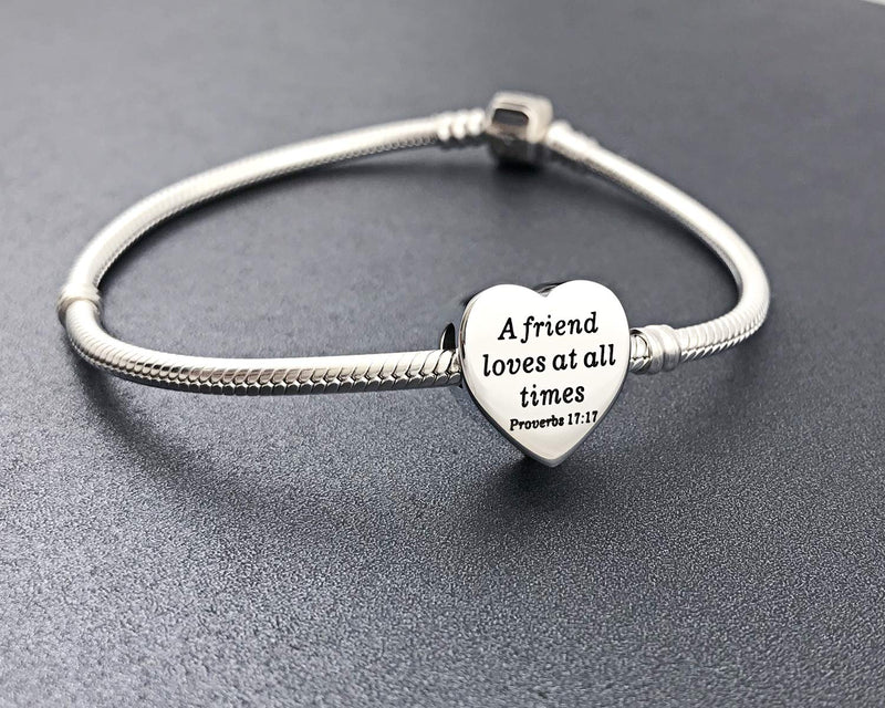 [Australia] - Heart Charm Fit Charms Bracelet Christian Bible Verse Charm Prayer Faith Religious Jewelry Gifts for Women Girls A friend loves at all times Proverbs 17:17 