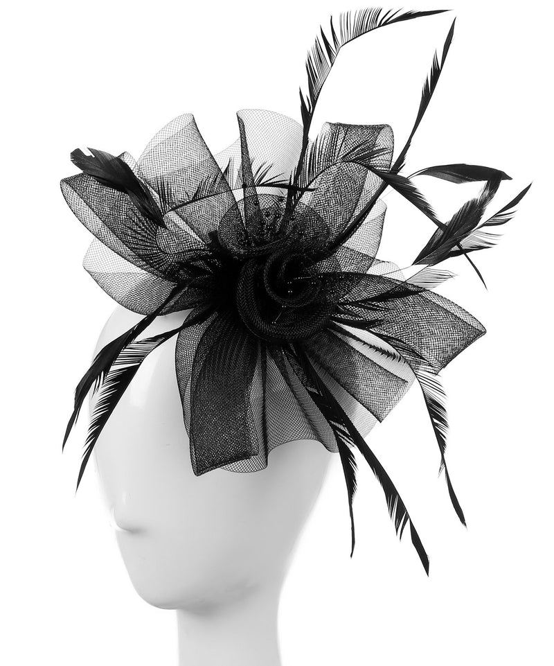 [Australia] - Abaowedding Feather Fascinator Cocktail Party Hair Clip Pillbox Hats C Black 