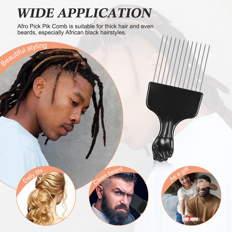 [Australia] - Afro Pick Comb Metal Pick Comb Plastic Afro Pick Hair Comb Wide Tooth Hair Pick Comb Metal Hair Coloring Comb Wig Braid Comb Hairdressing Styling Tool for Curly Hair Style, Black (Funny Style) 