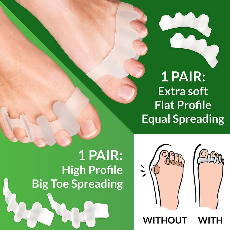 [Australia] - YogaMedic® Toe Separator for Overlapping Toes [4Pcs] to Relax Toes, Different Hardness Degrees, Improved Gel Silicone, 0% BPA, One-Size - Spreader Spacers Straighteners 