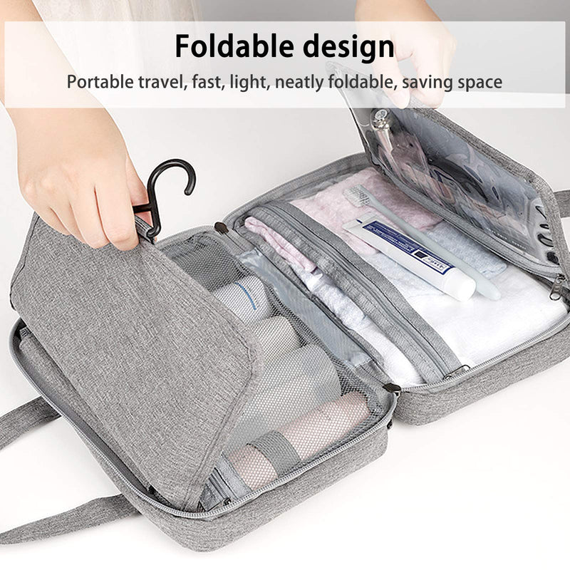 [Australia] - Hanging Travel Toiletry Bag for Women and Men, Toiletry Bag Travel Bag with Hanging Hook, Water-resistant Cosmetic Bag Travel Organizer, Cosmetic and Makeup Case Organizer for Gym and Travel (gray) gray 