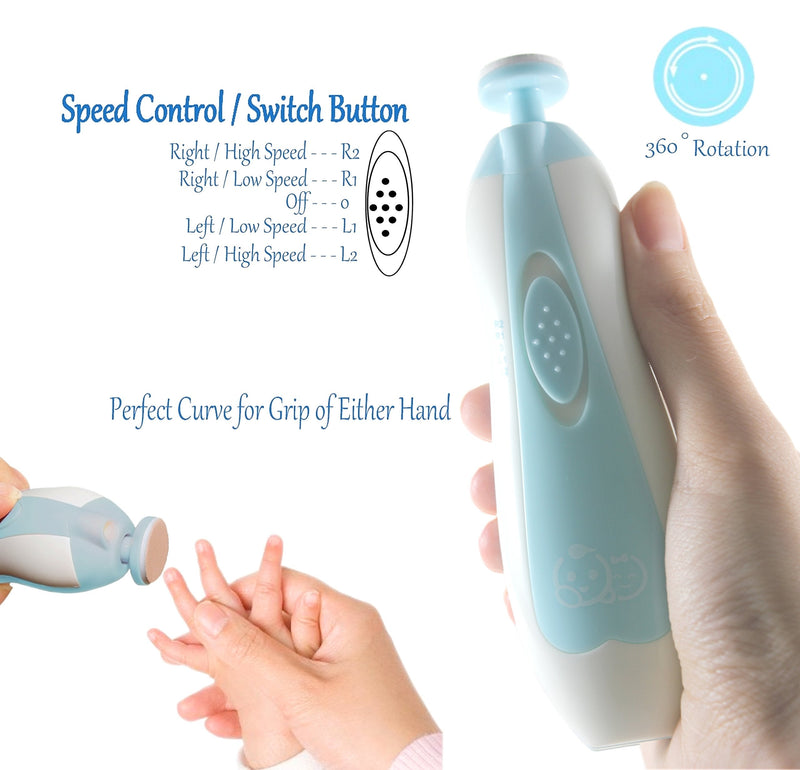 [Australia] - Baby Nail Clippers 20 in 1 by Royal Angels, Safe Electric Baby Nail Trimmer, Baby Nail File Kit, Additional Replacement Heads, Newborn Toddler Toes and Fingernails, Trim and Polish (Blue) Blue 