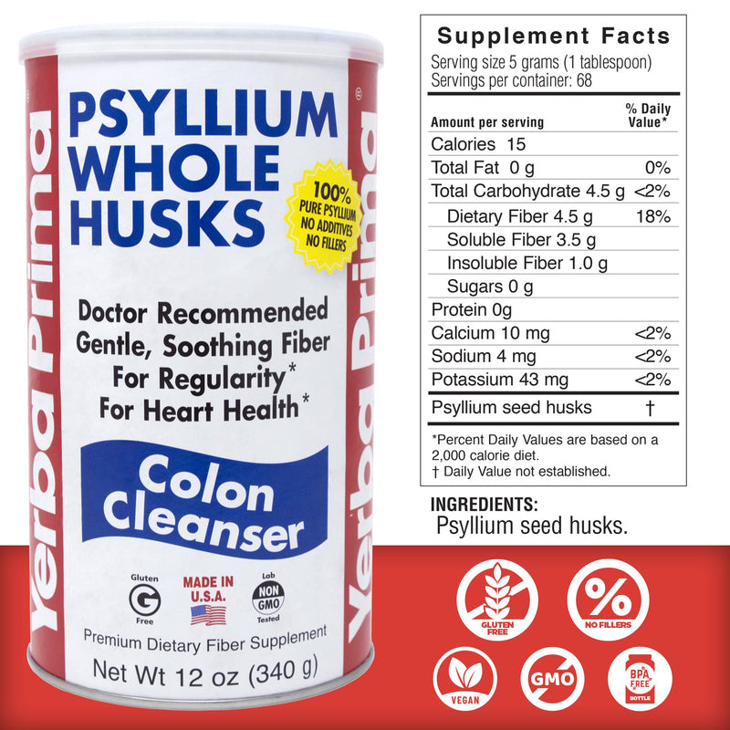 [Australia] - Yerba Prima Psyllium Husk, 12 Ounce - Colon Cleansing Fiber Supplement, for Heart Health, Natural Support for Gut Health, Vegan, No Sugar or Artificial Sweeteners, Non GMO, Gluten Free 