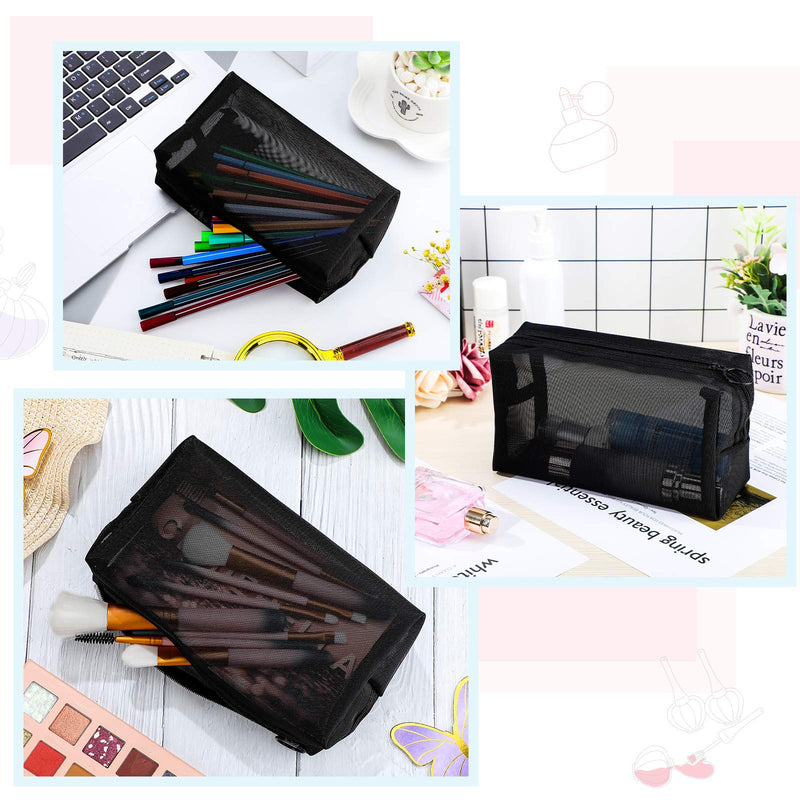 [Australia] - Sadnyy 5 Pieces Mesh Makeup Bag Portable Mesh Cosmetic Bag Black Mesh Zipper Pouch Breathable Travel Toiletry Bag for Home Offices Travel Accessories Organizer 
