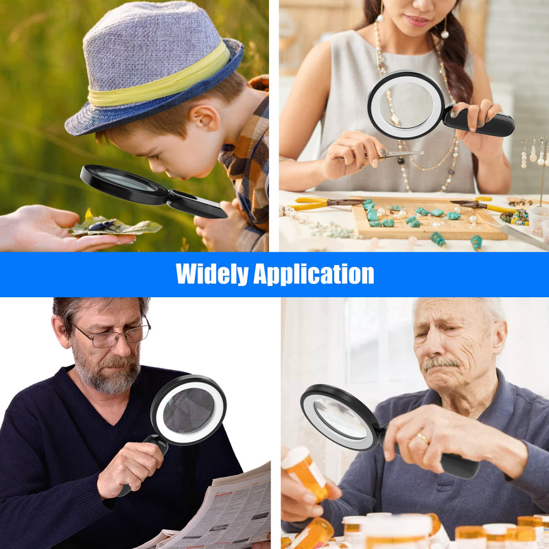 [Australia] - Magnifying Glass with Light, Handheld Illuminated Lighted Magnifying Glass with 21 Led, 3 Light Modes & Rechargeable USB Magnifier Seniors, Reading, Macular Degeneration, Exploring, Coins (Black) Black 