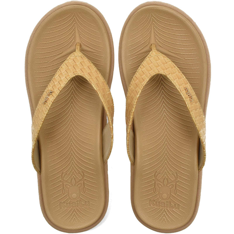 [Australia] - KUAILU Womens Flip Flops Ladies Yoga Mat Comfortable Walking Thong Sandals with Plantar Fasciitis Arch Support Slip On Indoor Outdoor for Summer 6 UK Beige 