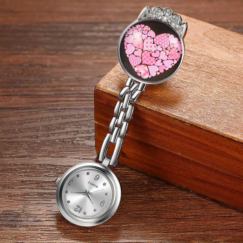 [Australia] - Avaner Women's Clip on Nurse Watch, Stainless Steel Quartz Fob Watch, Little Crown Lapel Watch, Hanging Pocket Watch with Second Hand Style3-b 