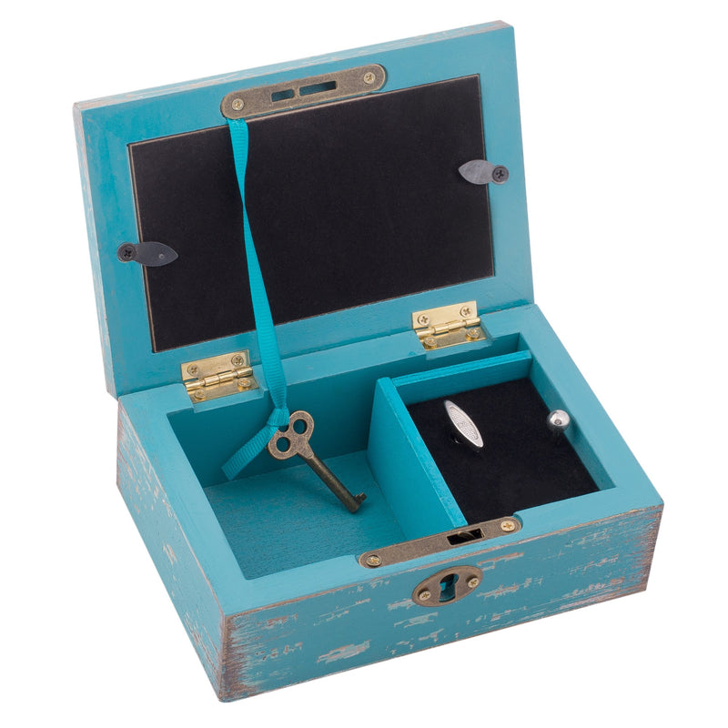 [Australia] - Cottage Garden True Friends Grateful Teal Wood Locket Jewelry Music Box Plays Tune That's What Friends are for Blue 