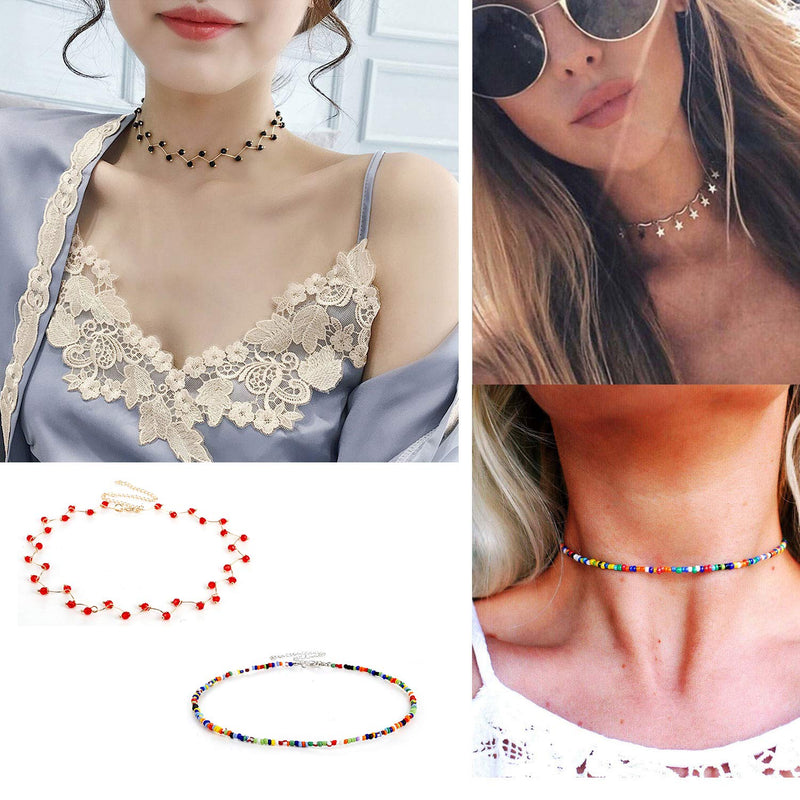 [Australia] - TAMHOO 16 Pcs Gold Choker Necklaces for Women -Star Choker Set Moon Choker Necklaces for Teen Girls - Beaded Chokers for Girls Adjustable Choker Rhinestone Choker #1 